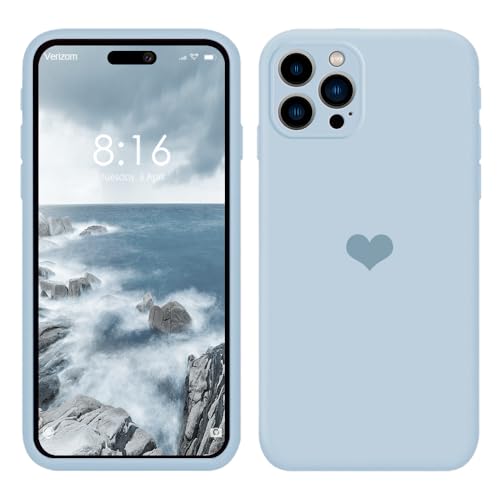 CAIOUS Silikon Hülle für iPhone 15/15 Plus/15 Pro/15 Pro Max Handyhülle（2023），Herz Motiv Muster Flüssig dünn Gummi Ganzkörperschutz Case mit Weiches Mikrofaserfutter Etui (15 Pro, Blau) von CAIOUS