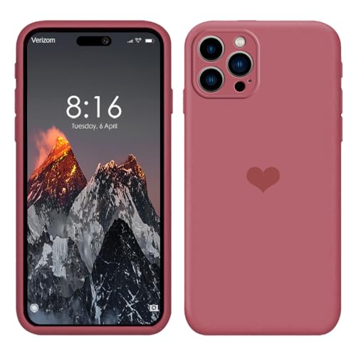 CAIOUS Silikon Hülle für iPhone 15/15 Plus/15 Pro/15 Pro Max Handyhülle（2023），Herz Motiv Muster Flüssig dünn Gummi Ganzkörperschutz Case mit Weiches Mikrofaserfutter Etui (15 Pro, Weißdorn Rot) von CAIOUS