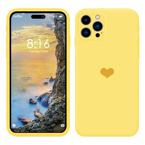 CAIOUS Silikon Hülle für iPhone 15/15 Plus/15 Pro/15 Pro Max Handyhülle（2023），Herz Motiv Muster Flüssig dünn Gummi Ganzkörperschutz Case mit Weiches Mikrofaserfutter Etui (15 Pro Max, Gelb) von CAIOUS