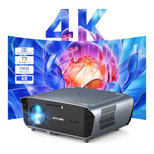 Beamer 4K mit Google TV, 1900 ANSI Heimkino Smart Beamer Tageslicht Tauglich mit ToF CMOS Laser Autofokus, Dolby Audio, HDR, NFC, WiFi, Bluetooth, LED Video Projektor für Deckenmontage Helle Räume Beamer 4K mit Google TV, 1900 ANSI Heimkino Smart Beamer Tageslicht Tauglich mit ToF CMOS Laser Autofokus, Dolby Audio, HDR, NFC, WiFi, Bluetooth, LED Video Projektor für Deckenmontage Helle Räume von CAIWEI
