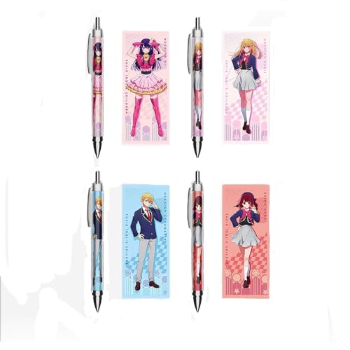 CAIYLAI Anime Oshi No Ko Gelschreiber, schwarze Tinte, 0,5 mm, Kugelschreiber, Push-Action, Unisex-Stift, Schulbedarf, Anime, Schreibwaren, Zubehör, Geschenke (Typ 1, 4 Stück) von CAIYLAI