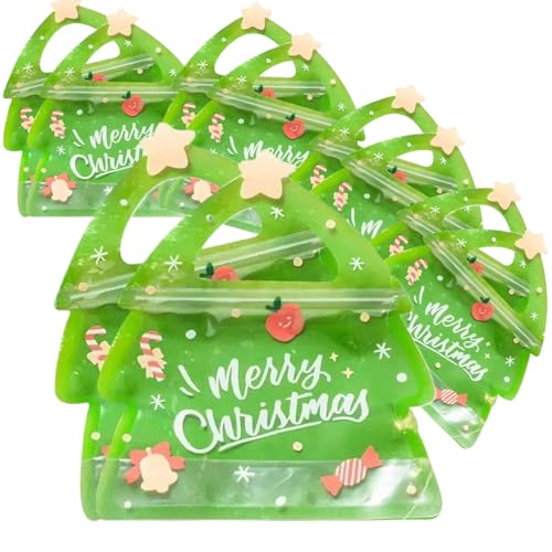 10pcs Weihnachtsgeschenkbeutel Reißverschluss Design Mini Weihnachtsbaum Versiegelte Leckerbissen Transparent Weihnachtsgeschenkbeutel mit Griff für Süßigkeiten Kekse kleine Geschenke Weihnachtsgesch von CAKEEYUM