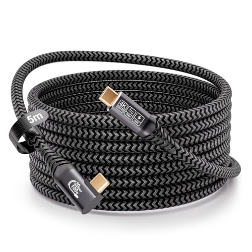 CAKOBLE USB C Kabel 5m,usb c winkelstecker 90 grad USB C 3.2 Kabel 20 Gbps,100W, 4K@60Hz Videoübertragung Kompatibilität Thunderbolt 3 Kabel Für i-Phone 16, MacBook iPad Pro, Samsung S24/S22 von CAKOBLE