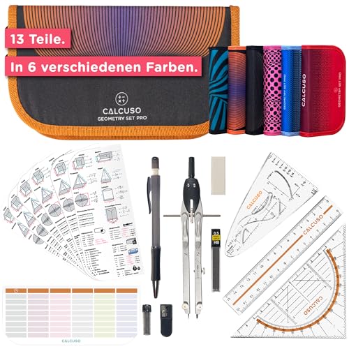 CALCUSO GEOMETRIE SET PRO in orangener Federmappe/Federmäppchen mit Zirkel und Geodreieck - Praktisches Mäppchen für Schule, Uni, Büro und Zeichnungen - Ideal als Geometrie-Set für die Schule CALCUSO GEOMETRIE SET PRO in orangener Federmappe/Federmäppchen mit Zirkel und Geodreieck - Praktisches Mäppchen für Schule, Uni, Büro und Zeichnungen - Ideal als Geometrie-Set für die Schule von CALCUSO