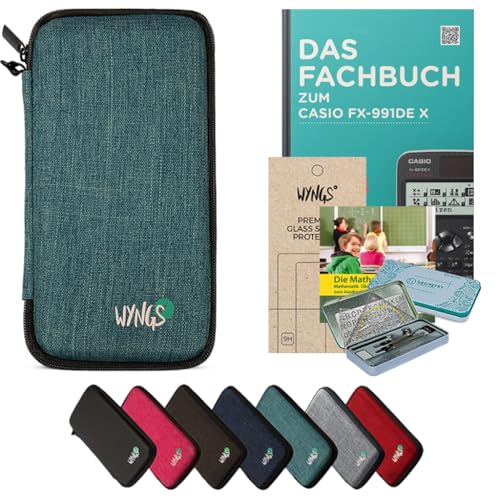 CALCUSO Premium Zubehör Set kompatibel mit Casio FX-991DE X wissenschaftlicher ClassWiz Rechner: WYNGS Schutztasche türkis + CALCUSO Fachbuch + Mathefritz CD + Geometrieset + Displayschutzfolie von CALCUSO