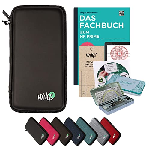 CALCUSO Premium Zubehör Set kompatibel mit HP Prime Grafikrechner: WYNGS Schutztasche schwarz + CALCUSO Fachbuch + Lern CD + Geometrieset + Displayschutzfolie von CALCUSO