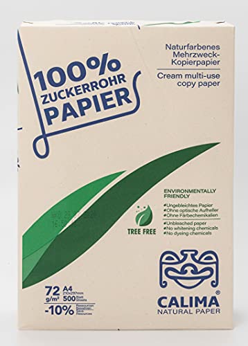 CALIMA NATURAL PAPER Kopierpapier, baumfrei, TreeFree, ungebleicht, Upcycling aus 100% Zuckerrohr, nachhaltig, DIN A4 72g/m², 500 Blatt, Recycling, naturfarben 4260581981013 Beige von CALIMA