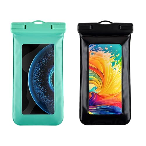 2 Stück Wasserdichte Handyhülle, Waterproof Phone Case mit Umhängeband, Schwamm Schwimmende Handy Wasserdichte Tasche, Geeignet für Schwimmen, Rafting, Strand, Wasserparks (Schwarz, Smaragd) (V) von CALLYSONIC