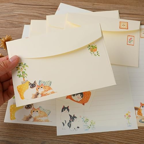 CALLYSONIC Briefumschlag und Briefpapier,Briefumschlag Briefpapier，Briefpapier Mit Umschlag，Transparentpapier Weiß，Briefkopf bedruckt mit einem spielenden Kätzchen，faltblätter transparent von CALLYSONIC