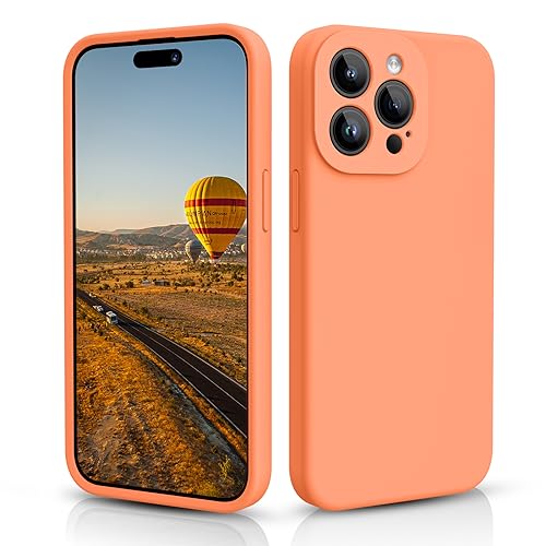 CALOOP Flüssige Silikon-Schutzhülle für iPhone 15 Pro, Ganzkörper-Schutzhülle, Gel-Gummi, schmal, stoßfest, mit Mikrofaser-Futter, 15,5 cm (6,1 Zoll), Orange (Kumquat Orange) von CALOOP