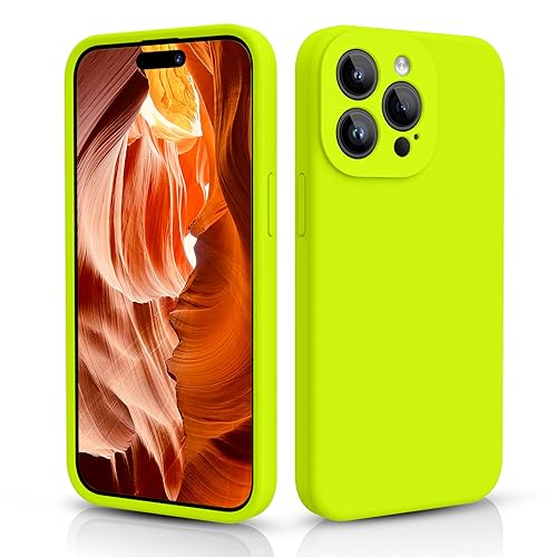 CALOOP Flüssige Silikon-Schutzhülle für iPhone 15 Pro, Ganzkörper-Schutzhülle, Gel-Gummi, schmal, stoßfest, mit Mikrofaser-Futter, 15,5 cm (6,1 Zoll), fluoreszierendes Grün von CALOOP