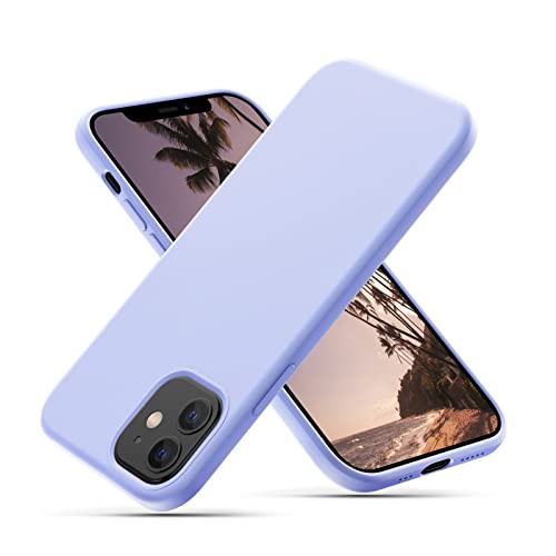 CALOOP Flüssige Silikonhülle entworfen für iPhone 12 Hülle und iPhone 12 Pro Hülle, Ganzkörper-Schutzhülle Gel-Gummi schmal stoßfest, mit Mikrofaser-Futter, 6,1 Zoll (Helles Lila) von CALOOP