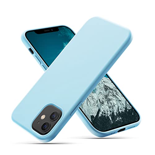 CALOOP Flüssige Silikonhülle entworfen für iPhone 12 Hülle und iPhone 12 Pro Hülle, Ganzkörper-Schutzhülle Gel-Gummi schmal stoßfest, mit Mikrofaser-Futter, 6,1 Zoll (Himmelblau) von CALOOP
