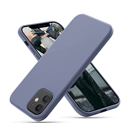 CALOOP Flüssige Silikonhülle entworfen für iPhone 12 Hülle und iPhone 12 Pro Hülle, Ganzkörper-Schutzhülle Gel-Gummi schmal stoßfest, mit Mikrofaser-Futter, 6,1 Zoll (Lavendelgrau) von CALOOP