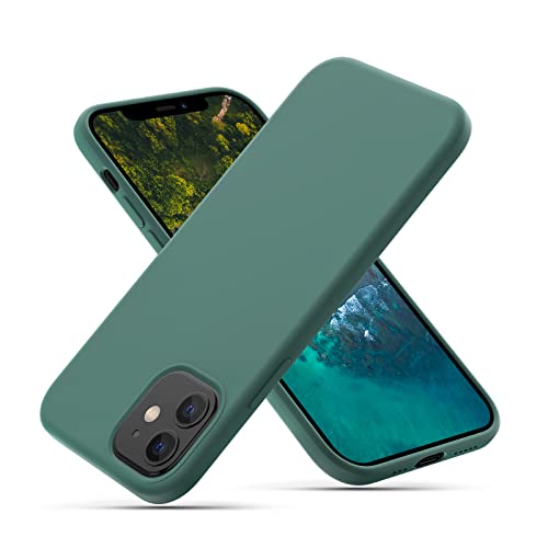 CALOOP Flüssige Silikonhülle entworfen für iPhone 12 Hülle und iPhone 12 Pro Hülle, Ganzkörper-Schutzhülle Gel-Gummi schmal stoßfest, mit Mikrofaser-Futter, 6,1 Zoll (Piniengrün) von CALOOP