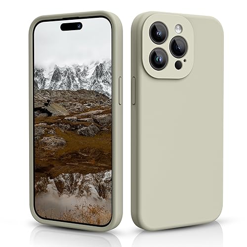 CALOOP Flüssige Silikonhülle für iPhone 15 Pro, individueller Schutz für jedes Objektiv, Ganzkörperbedeckt, verdicktes Gummi, stoßfeste Handyhülle, 15,5 cm (6,1 Zoll) (Stein) von CALOOP