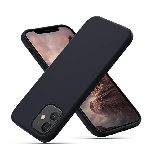 CALOOP Flüssigsilikonhülle für iPhone 12 Hülle und iPhone 12 Pro Hülle 6,1 Zoll, vollständiger Schutz, bedeckt weiches Gel-Gummi, schmal, stoßfest, mit Mikrofaser-Futter, Schwarz von CALOOP