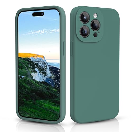 CALOOP Hülle für iPhone 15 Pro Max 6,7 Zoll, Premium Silikon Handyhülle Individueller Schutz für Jede Linse Ganzkörper Abgedeckte Dicke Gummi Stoßfeste Telefonhülle (Kiefer Grün) von CALOOP