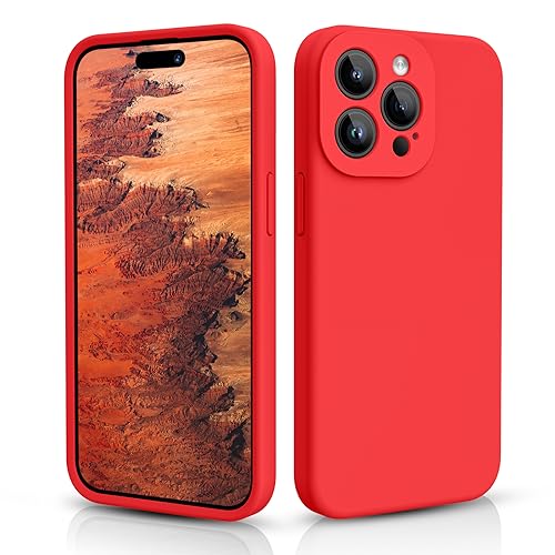 CALOOP Hülle für iPhone 15 Pro Max 6,7 Zoll, Premium Silikon Handyhülle Individueller Schutz für Jede Linse Ganzkörper Abgedeckte Dicke Gummi Stoßfeste Telefonhülle (Rot) von CALOOP