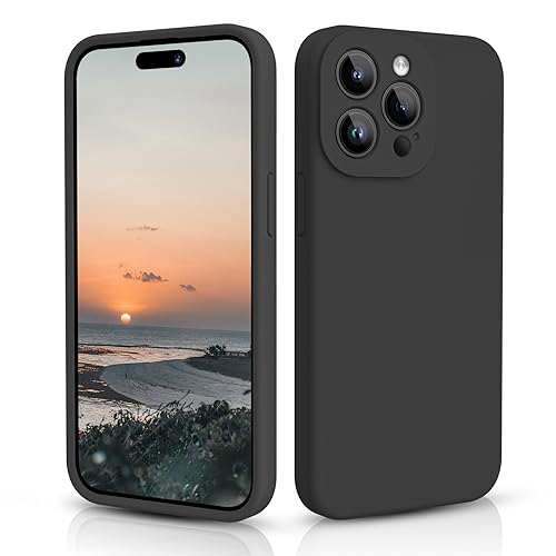 CALOOP Hülle für iPhone 15 Pro Max 6,7 Zoll, Premium Silikon Handyhülle Individueller Schutz für Jede Linse Ganzkörper Abgedeckte Dicke Gummi Stoßfeste Telefonhülle (Schwarz) von CALOOP