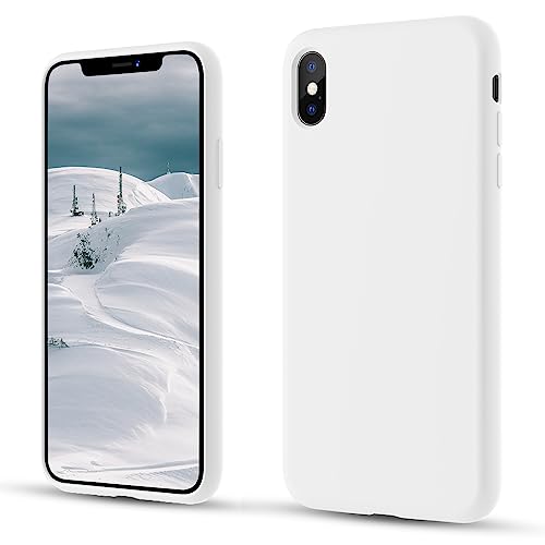 CALOOP Liquid Silicone Case Designed for iPhone Xs Max Case 6.5 inches, Full Body Protective Covered SilkySoft Anti-Scratch Gel Rubber Slim Shockproof Cover with Microfiber Lining, White von CALOOP