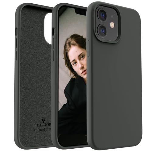CALOOP Slim-Fit Schutzhülle für iPhone 12/12 Pro, weiches Flüssigsilikon, robuster, Harter Rahmen, stoßfeste Abdeckung mit kratzfestem Mikrofaserfutter, vollständiger Schutz für Bildschirm und von CALOOP