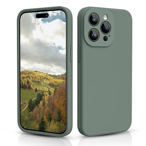 CALOOP iPhone 15 Pro Hülle, Premium Silikon Handyhülle Individueller Schutz für Jede Linse Ganzkörper Abgedeckte Dicke Gummi Stoßfeste Telefonhülle, 6,1 Zoll(Olive Grün von CALOOP