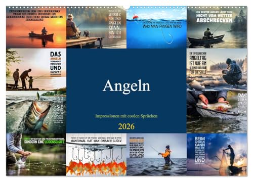 Angeln - Impressionen mit coolen Sprüchen (Wandkalender 2026 DIN A2 quer), CALVENDO Monatskalender von CALVENDO
