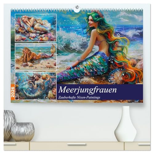 Meerjungfrauen. Zauberhafte Nixen-Paintings (hochwertiger Premium Wandkalender 2026 DIN A2 quer), Kunstdruck in Hochglanz von CALVENDO
