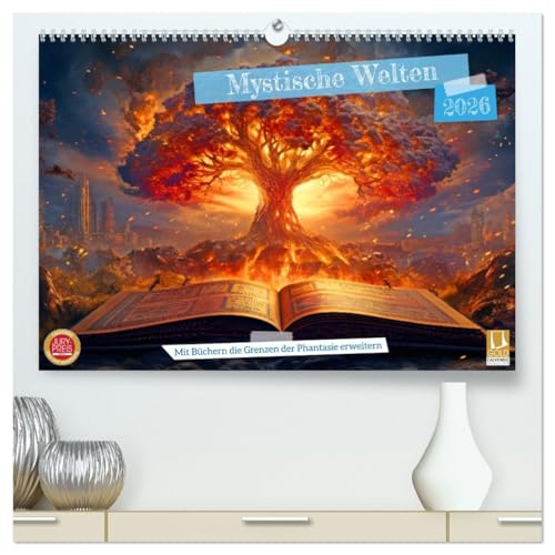 Mystische Welten - Mit Büchern die Grenzen der Phantasie erweitern (hochwertiger Premium Wandkalender 2026 DIN A2 quer), Kunstdruck in Hochglanz von CALVENDO
