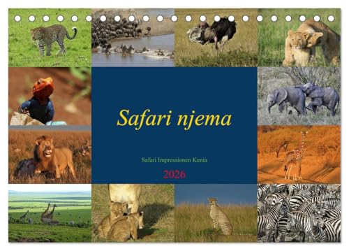 Safari njema - Safari Impressionen Kenia (Tischkalender 2026 DIN A5 quer), CALVENDO Monatskalender von CALVENDO