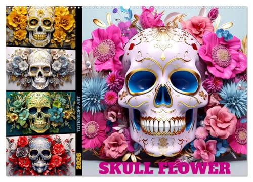 Skull Flower - Totenkopf ART (Wandkalender 2026 DIN A2 quer), CALVENDO Monatskalender von CALVENDO