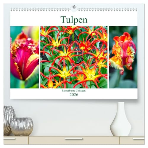 Tulpen - kunterbunte Collagen (hochwertiger Premium Wandkalender 2026 DIN A2 quer), Kunstdruck in Hochglanz von CALVENDO