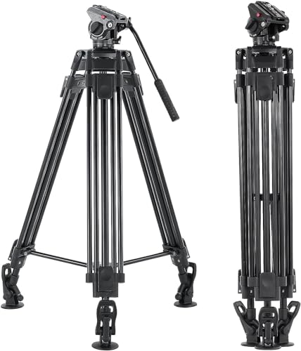 CAMBOFOTO 163cm Professionelles Aluminium Video Kamera Stativ, 360°-Fluidkopf, Kompatibel für DSLR/SLR-Kameras, maximale Belastung 8kg (schwarz) … von CAMBOFOTO