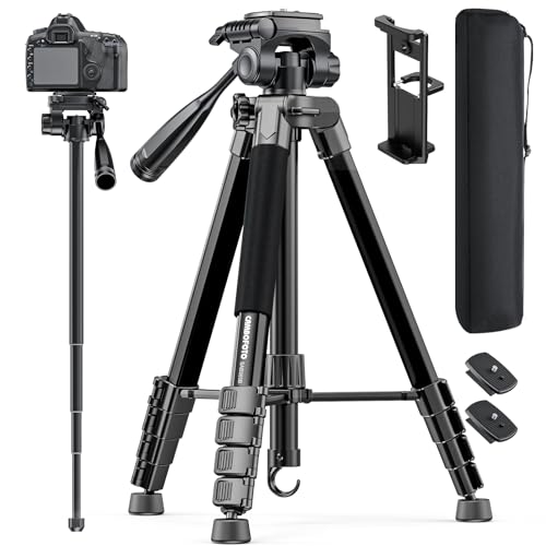 CAMBOFOTO 186cm Kamera Stativ und Einbeinstativ, Professionelles Aluminium Fotostativ für DSLR/Spiegellose Kameras/Handys/Camcorder, mit Handyhalterung/Reisetasche (Schwarz) von CAMBOFOTO