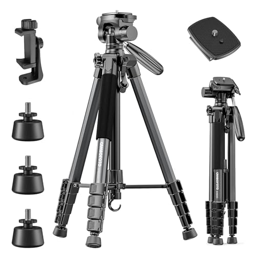 CAMBOFOTO 74"/188cm Aluminium Kamerastativ, Tragbar mit 360° Kugelkopf mit Handyhalter, 1/4 Universal-Schraubbefestigung Leichtes Stativ,Kompatibel mit DSLR Kamera/Smartphone,4kg Belastbar, Schwarz CAMBOFOTO 74"/188cm Aluminium Kamerastativ, Tragbar mit 360° Kugelkopf mit Handyhalter, 1/4 Universal-Schraubbefestigung Leichtes Stativ,Kompatibel mit DSLR Kamera/Smartphone,4kg Belastbar, Schwarz von CAMBOFOTO