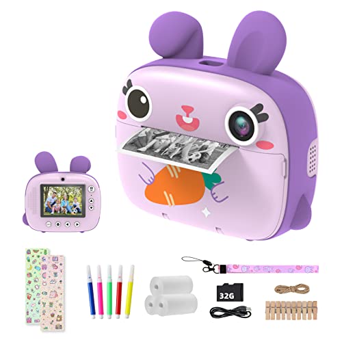 Kinderkamera Sofortbildkamera, CAMCLID Kamera Kinder mit 3 Rollen Thermopapier & 32G Karte,DigitalKamera & VideoKamera mit 2,4" Bildschirm,Fotokamera Sofortbilder Geschenk für Mädchen Jungen (Lila) von CAMCLID