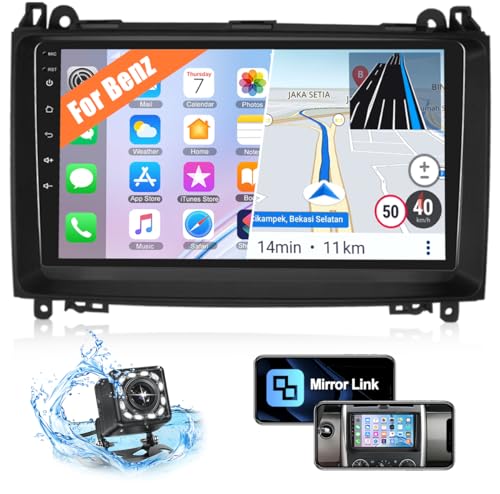 1G+32G CAMECHO Android Autoradio mit Navi für Mercedes Benz B Class/W245 Viano Vito W639 Sprinter,9 Zoll Auto Radio Touch Display mit Bluetooth Freisprecheinrichtung RDS Mirror Link+Rückfahrkamera von CAMECHO