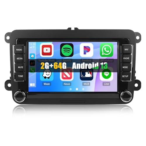 [2+64G] CAMECHO Android 13 Autoradio für VW Golf 5 Golf 6 Skoda Polo Passat Tiguan Touran mit Carplay/Android Auto/Mirrorlink,7 Zoll Kapazitive Touchscreen Unterstützt WiFi GPS FM Bluetooth EQ von CAMECHO