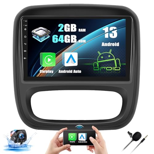 [2+64G] Carplay Android 13 Autoradio für Opel Vivaro B/Renault Trafic/FIAT Talento/Nissan NV300 mit Android Auto, 9" Touchscreen Radio Display mit WiFi GPS Bluetooth FM/RDS HI-FI SWC+Rückfahrkamera von CAMECHO