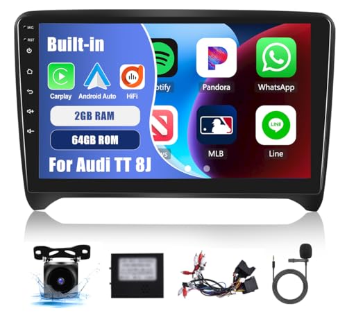 2G+32G CAMECHO Android 11 Autoradio für Audi TT 8J MK2 2004-2018 mit Carplay Wireless Android Auto,Doppel Din Radio mit Navi 9 Zoll Bildschirm HiFi RDS/FM Bluetooth+Ruckfahrkamera von CAMECHO