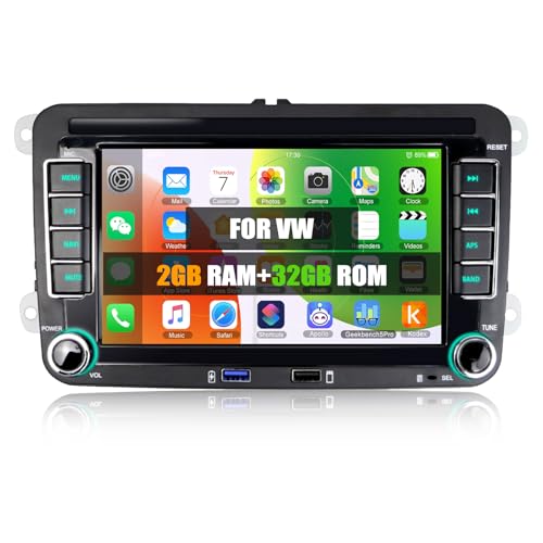 [2G+32G] CAMECHO Android Autoradio mit Navi für VW Golf 5 Golf 6 Skoda Caddy,Doppel Din Radio|7 Zoll Auto Radio Touch Display mit Bluetooth WLAN FM MirrorLink unterstützt Rückfahrkamera von CAMECHO