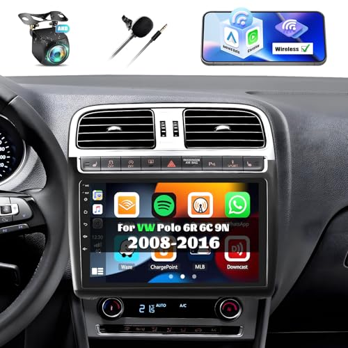 2G+64G Android 13 Autoradio für VW Polo 6R 6C 9N 2008-2020 mit Wireless Carplay Android Auto, 9'' Touchscreen Doppel Din Radio mit GPS Navi WiFi Bluetooth FM/RDS SWC AHD Rückfahrkamera CANBUS von CAMECHO