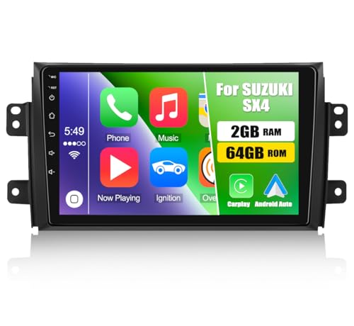 2G+64G CAMECHO Android 12 Autoradio für Suzuki SX4/Fiat Sedici 2006-2013,Doppel Din Radio mit 9 Zoll Bildschirm,Navi Carplay Android Auto Mirror Link RDS FM WiFi Bluetooth+Rückfahrkamera von CAMECHO