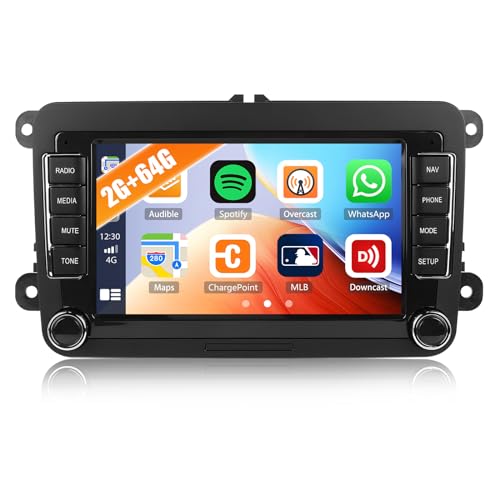 2G+64G CAMECHO Android 12 Autoradio für VW Golf 5 Polo Skoda mit Navi Carplay Android Auto,7 Zoll Doppel Din Auto Radio Touch Display mit Bluetooth Mirror Link FM/RDS WiFi SWC und USB von CAMECHO