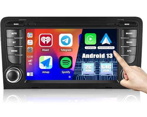 2G+64G CAMECHO Android 12 Autoradio mit Navi für Audi A3 8P/8P1 S3 RS3 Sportback,7 Zoll Auto Radio Touch Display mit Carplay Android Auto HiFi RDS Bluetooth+Rückfahrkamera von CAMECHO