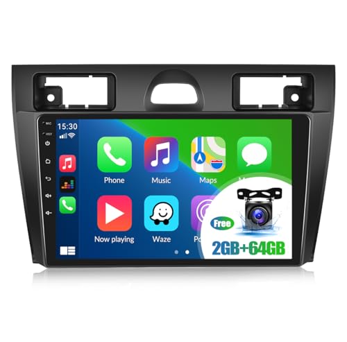 2G+64G CAMECHO Android 12 Autoradio mit Navi für Ford Fiesta MK5 MK6 2006-2011,Doppel Din Radio mit 9 Zoll Bildschirm Carplay Wireless Android Auto FM RDS Mirror Link Bluetooth und USB+Rückfahrkamera von CAMECHO