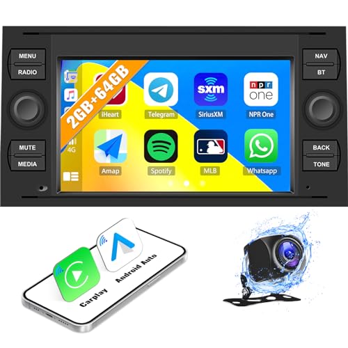 2G+64G CAMECHO Android 13 Autoradio mit Navi für Ford Focus Transit S-Max C-Max Kuga Mondeo,Doppel Din Autoradio mit Carplay Android Auto,7 Zoll Bildschirm RDS/FM Bluetooth und USB+Rückfahrkamera von CAMECHO