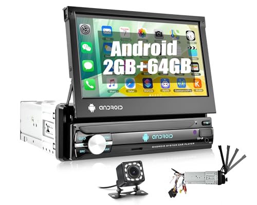 [2GB+64G] CAMECHO 1 DIN Android 13 Autoradio mit Bildschirm Navi,7 Zoll Touch Display mit Bluetooth Freisprecheinrichtung I WiFi I GPS-Navigation I FM,RDS,EQ I USB, AUX I Mirror link+Rückfahrkamera von CAMECHO