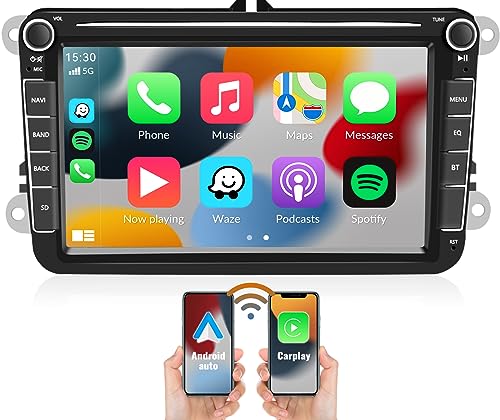 [2GB+64GB] CAMECHO Android 13 Autoradio für VW Golf 5 6 Polo Tiguan Caddy Skoda Passat mit Wireless CarPlay Android Auto, 8 Zoll Bildschirm mit Navi HiFi Bluetooth RDS WiFi+Rückfahrkamera von CAMECHO